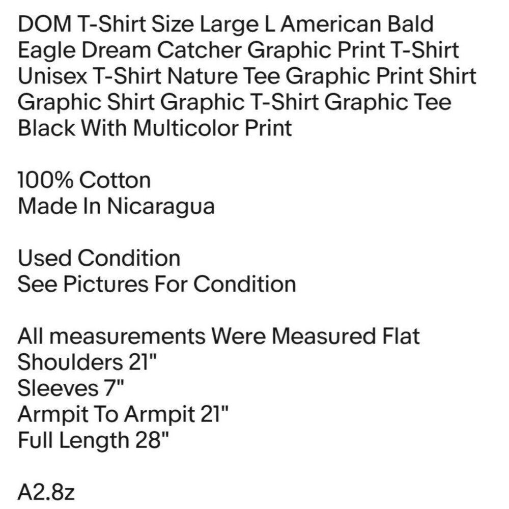 DOM T-Shirt Size Large L American Bald Eagle Dream Catcher Graphic Print T-Shirt - Picture 2 of 6